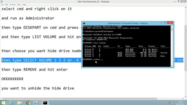 how to hide and unhide hard disk partition[ local disk] using CMD IN windows 8 and 8.1 смотреть онлайн