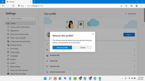 how to delete profile in microsoft edge