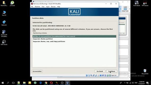 Installation of Kali Linux (x32) in Virtual Box. смотреть онлайн