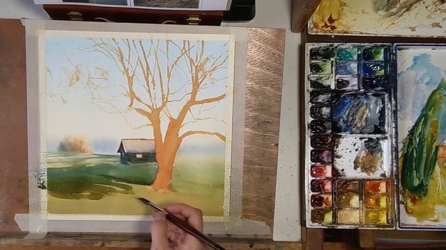 Painting the Morning Glow on a Tree - Full Watercolor Demo смотреть онлайн
