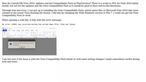Ubuntu: Installing MS Visio 2010 and updates in PlayOnLinux/Wine