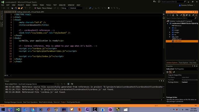 Essaillons Cordova, installation de Multi-Device Hybrid App pour VS2013 смотреть онлайн
