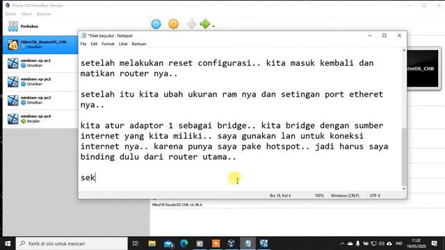 Tutorial VirtualBox Part2 virtual OS Windows Xp dan Mikrotik CHR, untuk Network Simulasi Full Setup смотреть онлайн