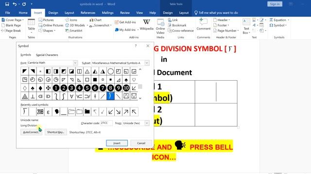 How to insert LONG DIVISION SYMBOL in Word - [ ⟌ ] смотреть онлайн