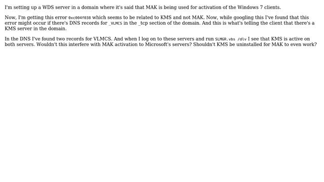 MAK - Activation via WDS - Error code: 0xc004f038 смотреть онлайн