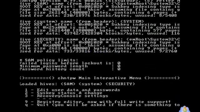 شرح برنامج Offline NT Password & Registry Editor v080802 смотреть онлайн