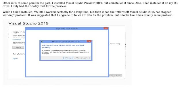 visual studio 2019 has stopped working upon start-up смотреть онлайн