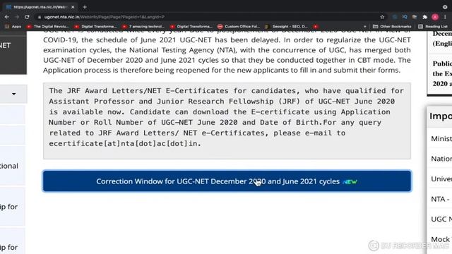 Correction Window Opened | UGC NTA NET 2021 | Dec 2021 and June 2021 cycles Exam смотреть онлайн