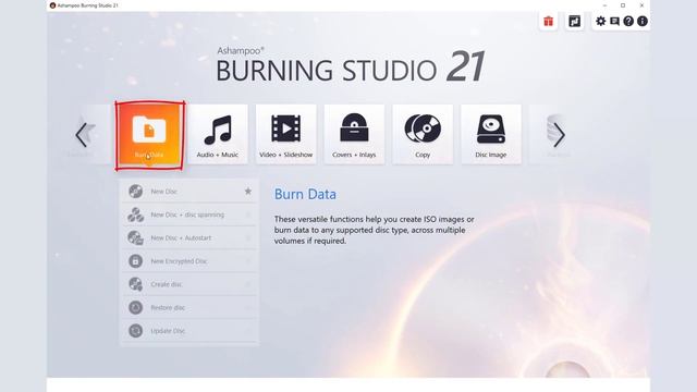 Program presentation Ashampoo Burning Studio 21 — Exciting new carousel navigation смотреть онлайн