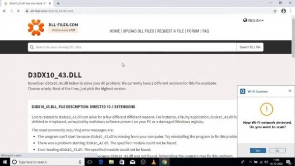 The code execution cannot proceed because d3dx10_43.dll was not found.Reinstalling the program fix