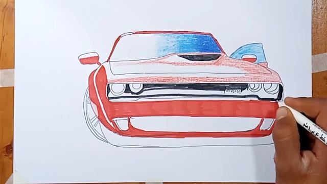 Drawing car Dodge Challenger رسم سيارة دودج تشالنجر смотреть онлайн