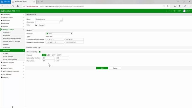 How to configure Port Forwarding on Fortigate firewalls - Virtual IP tutorial смотреть онлайн