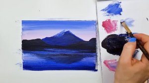 Горы ночью. Горный пейзаж гуашью