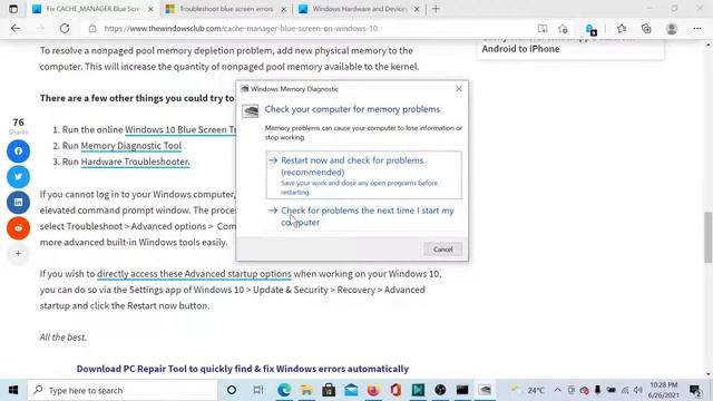 Fix CACHE_MANAGER Blue Screen on Windows 10 смотреть онлайн