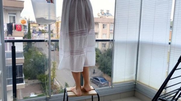 Wash the window | Cleaning motivation | Girl clean window| Transparent See thought white dress