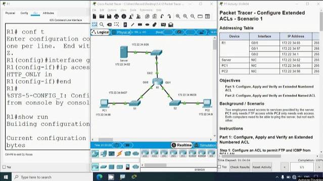 5.4.12 Packet Tracer - Configure Extended IPv4 ACLs - Scenario 1 смотреть онлайн