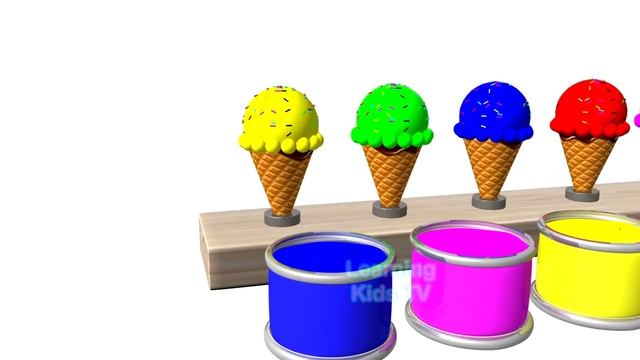 Learn Color With Ice Cream Soccer Ball And Magic Liquid In Glasses.   For Kids And Toddlers.