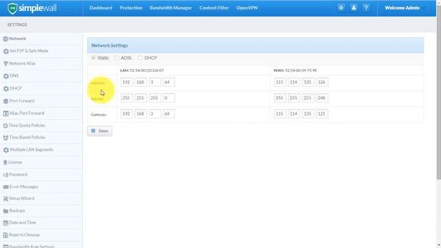 Setting Up Simplewall Network Via Web Interface