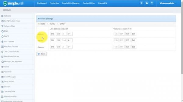 Setting Up Simplewall Network Via Web Interface