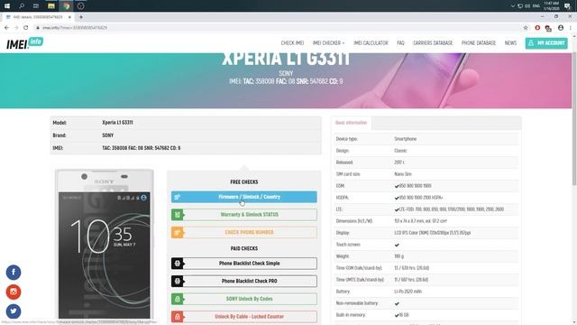 Sony Xperia L1 Simlock Check & Last Seen Date by IMEI смотреть онлайн