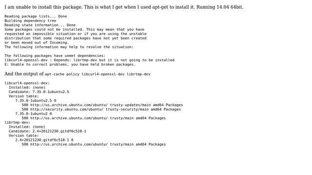 Ubuntu: Cannot seem to install libcurl4-openssl-dev package смотреть онлайн