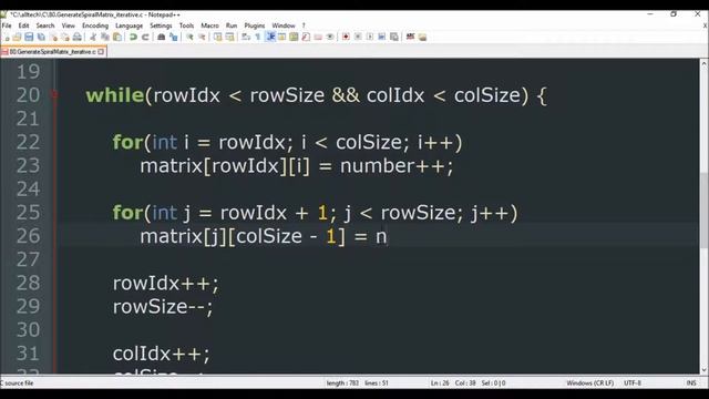 generate spiral matrix iterative in c смотреть онлайн