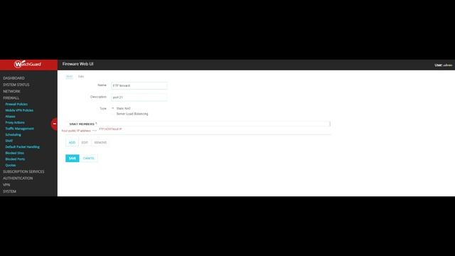 Watchguard Firewall FTP tutorial - forward port 21 to host server смотреть онлайн
