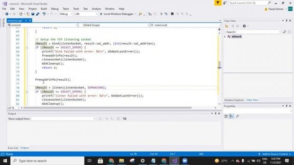 Socket programming using windows sockets winsock2 on Visual Studio
