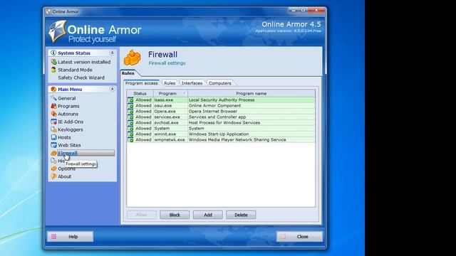 Online Armor v.4.5 FREE Firewall смотреть онлайн