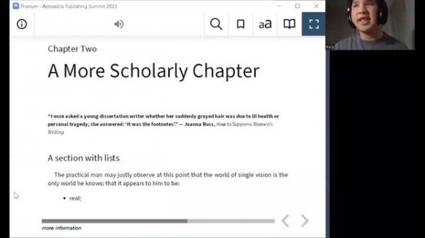 Screen Reader Demonstration: NVDA and Thorium Reader on Windows | Accessible Publishing Summit 2023