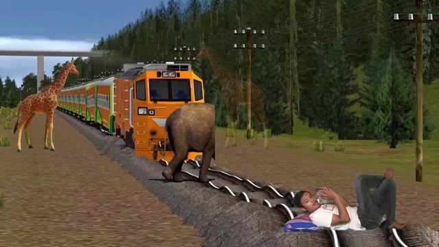 Girafe Vs Elephant stops the train and escapes in Indian train simulator смотреть онлайн