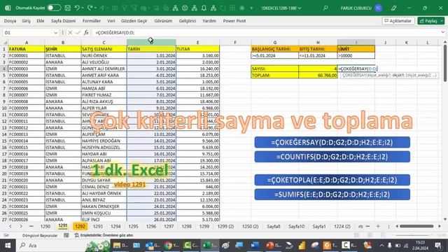 Excel 1 Dakika - Çok kriterli sayma ve toplama смотреть онлайн