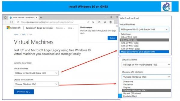 How to install Windows on GNS3 ?