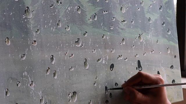 A RAINY DAY THROUGH MY WINDOW-PANE | REALISTIC WATER DROPS | ACRYLIC PAINTING смотреть онлайн