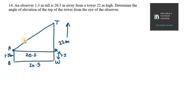 14 An observer 1 5 m tall is 20 5 m away from a tower 22 m high Determine the angle of elevation смотреть онлайн