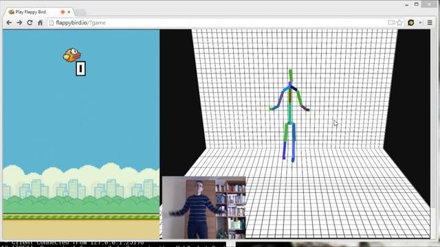 FlappyBird (Flappy Bird) gesture controlled with Microsoft Kinect v2 (preview unit) смотреть онлайн