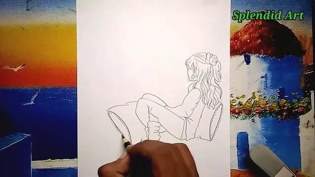 Girl sitting on window in the rain pencil sketch step by step | Splendid art | Art video смотреть онлайн