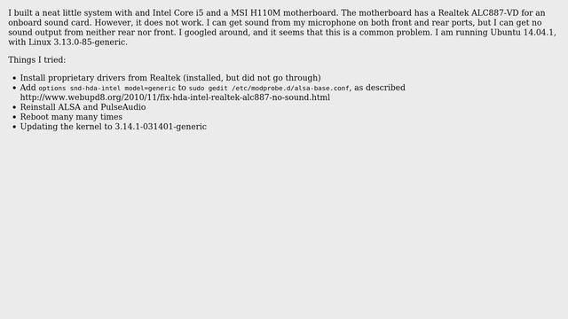 Ubuntu: No sound from Realtek ALC887? смотреть онлайн