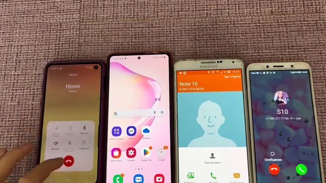 Incoming Call Four Phones Honor 7A & Samsung Not3/Not10 & S10e Android 5 & 11 смотреть онлайн