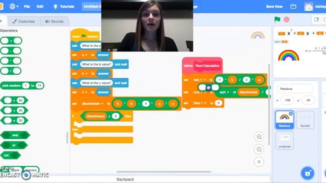 Quadratic Formula- Complex Solutions. Scratch 3.0. смотреть онлайн