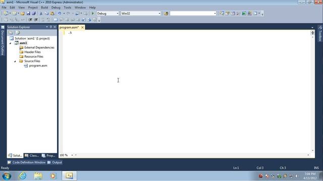 Writing a windows assembly program with visual C++ express/visual studio part1 смотреть онлайн