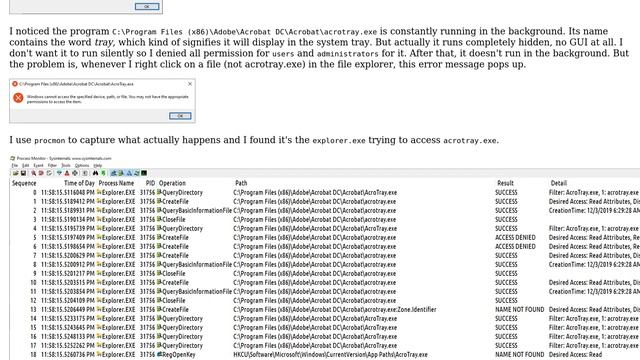Why explorer.exe want's to access AcroTray.exe when I right click on a file in Windows 10? смотреть онлайн
