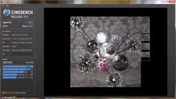 Intel Core i5-460M @2.53GHz - Cinebench 11.5 performance