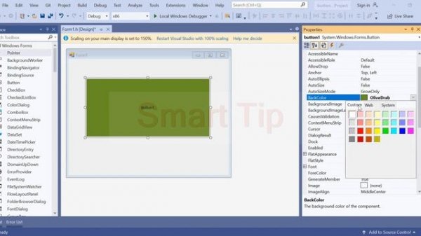c++/cli windows forms 2019 (Button Backcolor) visual studio code