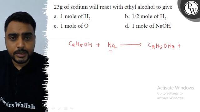 \( 23 \mathrm{~g} \) of sodium will react with ethyl alcohol to giv... смотреть онлайн
