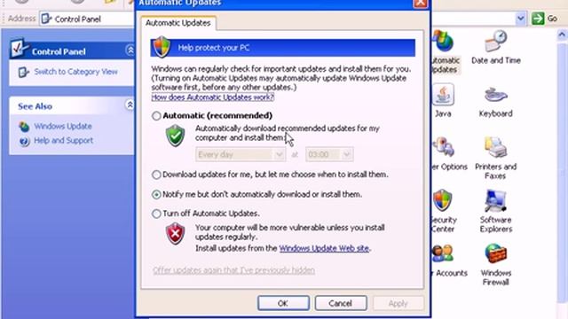 More Advanced Features Of Windows XP - Windows Control Panel Automatic Updates Options смотреть онлайн