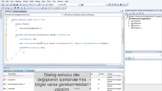 C# Messagebox ile Dialog Result Kullanımı - C # SHARP DERSLERİ смотреть онлайн