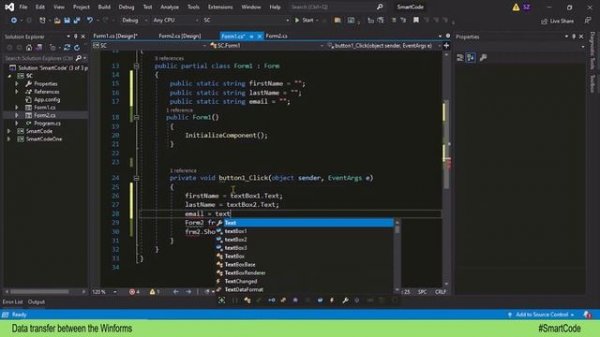 How to transfer data from Form1 to Form2 in Windows Form Application using static variables