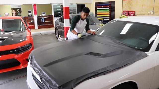 How to vinyl wrap Dodge Challenger Hood. #EnhancedAutomotive смотреть онлайн