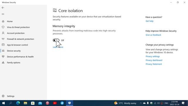 Windows 10 Security app Device security Core isolation memory integrity смотреть онлайн